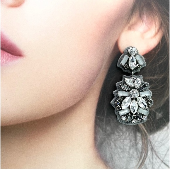 Stella & Dot | Crystal Leather Mosaic Gala Statement Chandelier Earrings - Picture 1 of 5